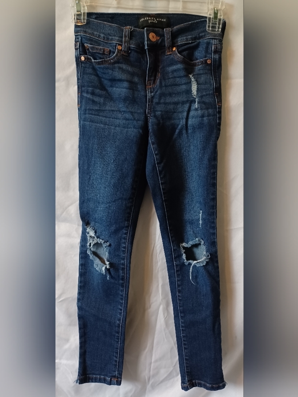 Celebrity Pink Girls Dark Blue Distressed Skinny Denim Jeans